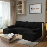 Picúr U alakú sarokkanapé fekete szövet