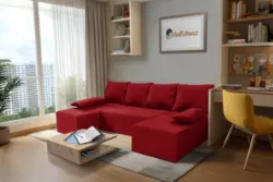 Picúr U alakú sarokkanapé japán karminvörös szövet