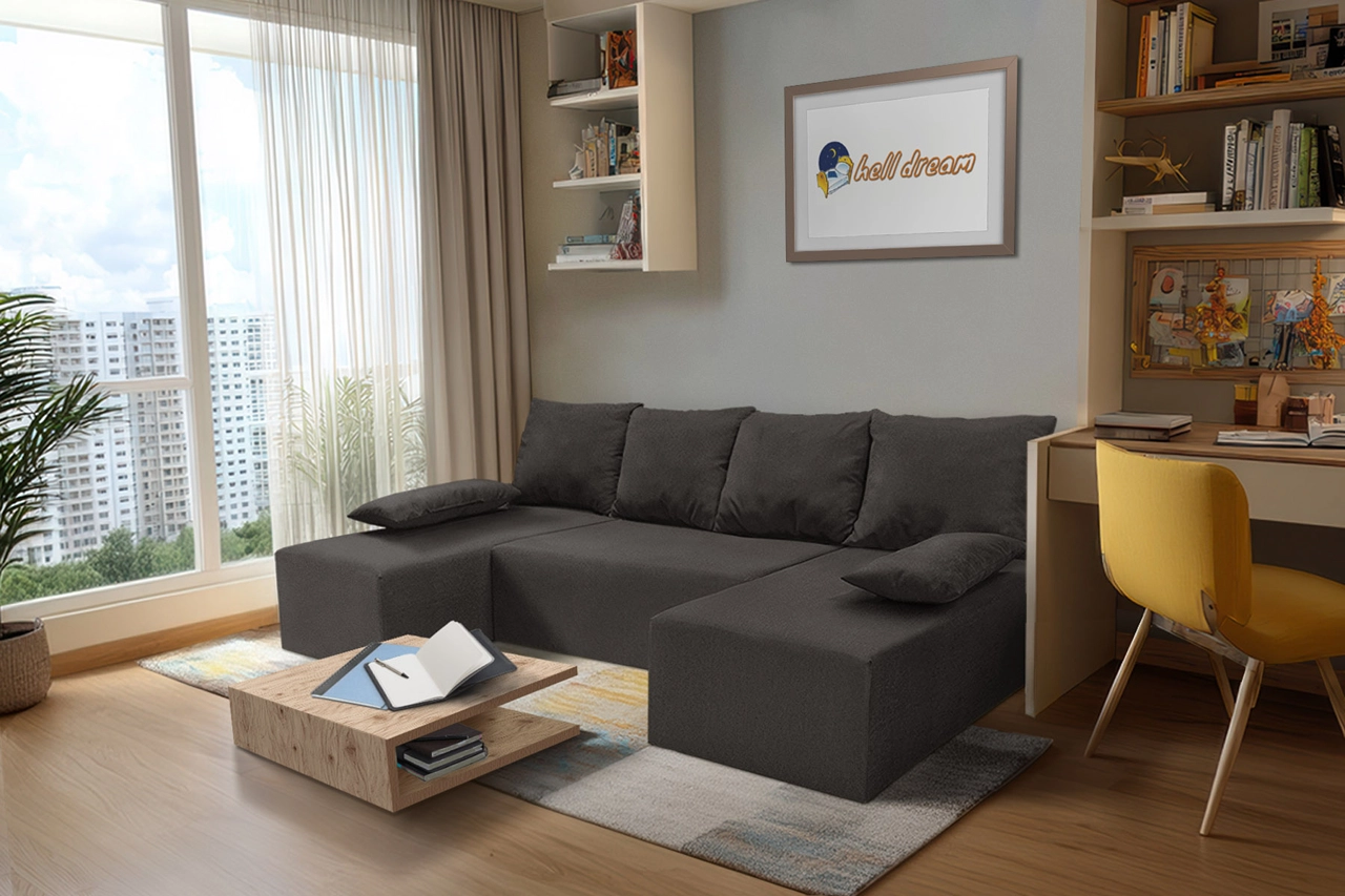 Picúr U alakú sarokkanapé kvarcszürke szövet