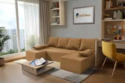 Picúr U alakú sarokkanapé okker szövet