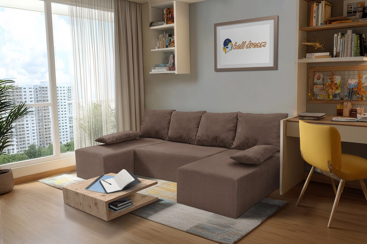 Picúr U alakú sarokkanapé pasztell taupe szövet