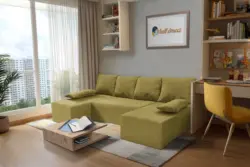 Picúr U alakú sarokkanapé száraz oliva szövet