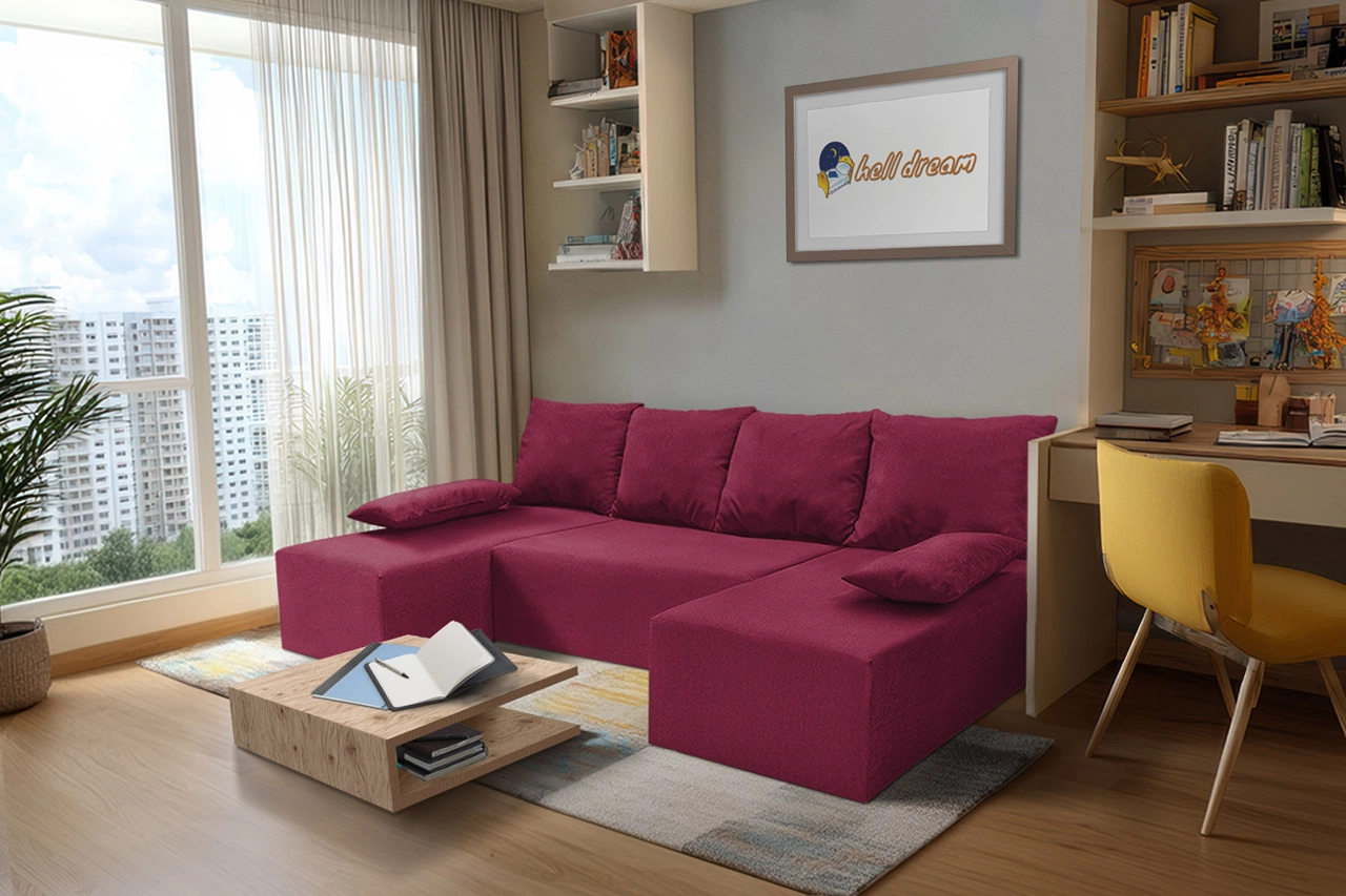 Picúr U alakú sarokkanapé szeder szövet