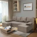 Picúr U alakú sarokkanapé világos barna zsákszövet