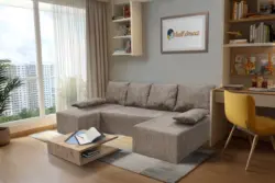 Picúr U alakú sarokkanapé világos barna zsákszövet