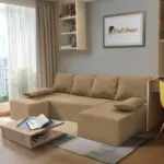 Picúr U alakú sarokkanapé világos fahéj szövet