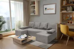 Picúr U alakú sarokkanapé világos szürke zsákszövet