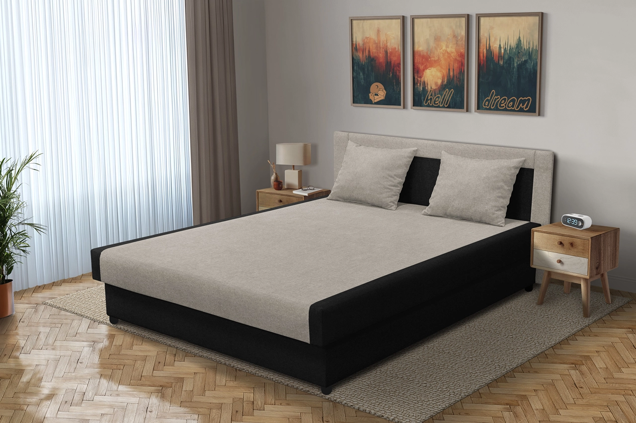 Szandra franciaágy fekete és ezüst serlegszürke szövet