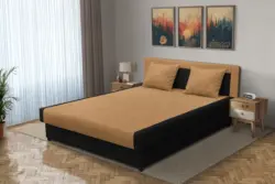 Szandra franciaágy fekete és okker szövet