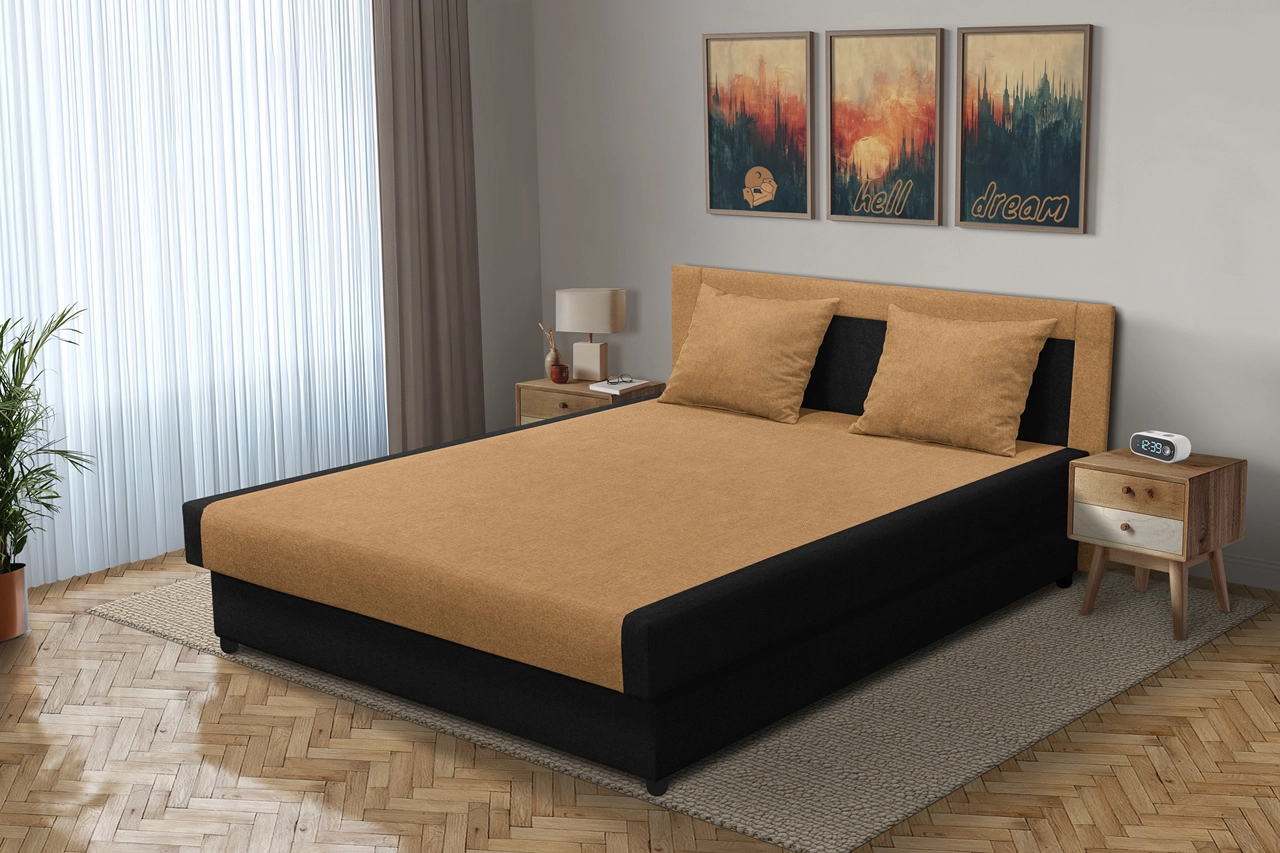 Szandra franciaágy fekete és okker szövet