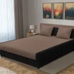 Szandra franciaágy fekete és pasztell taupe szövet