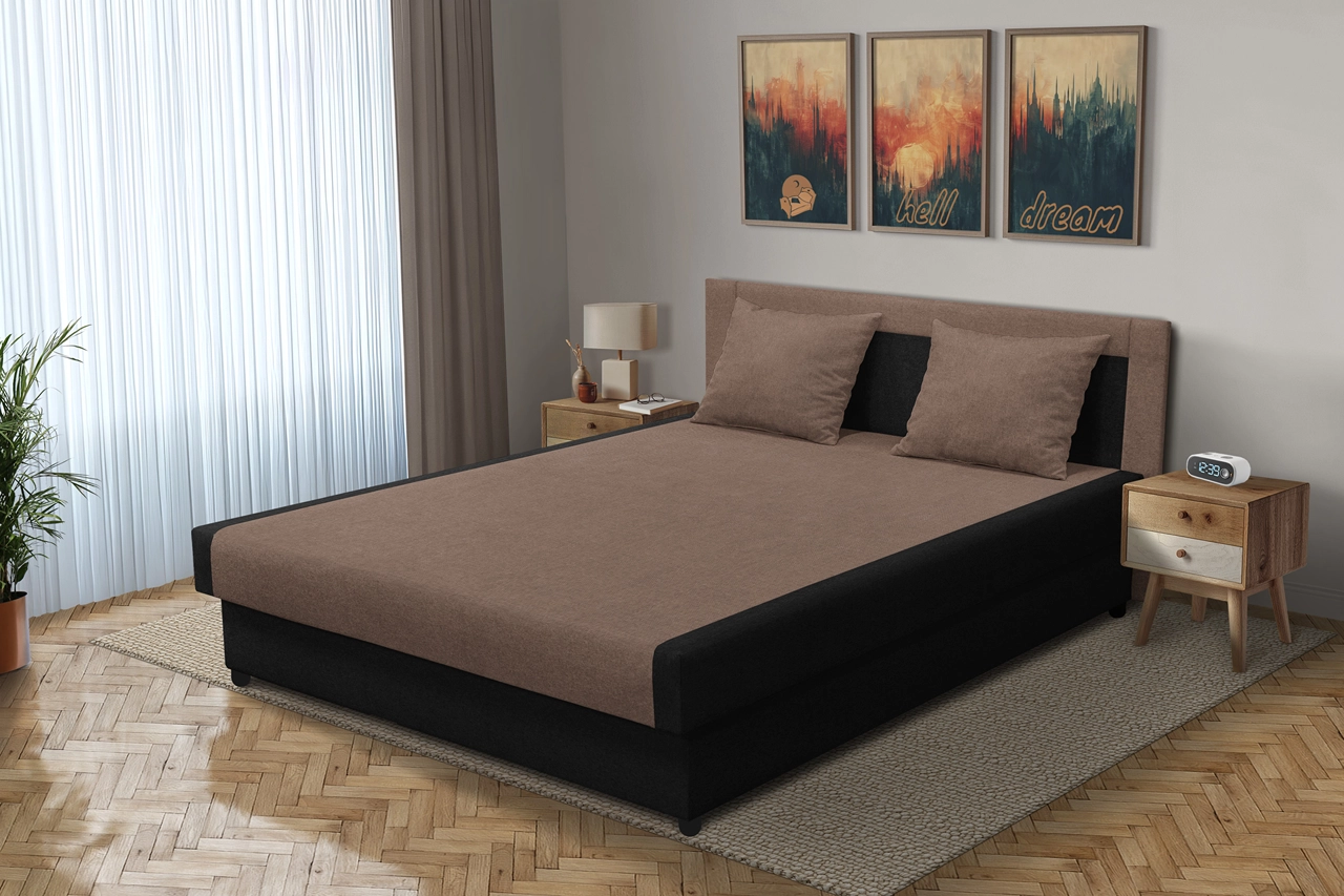 Szandra franciaágy fekete és pasztell taupe szövet