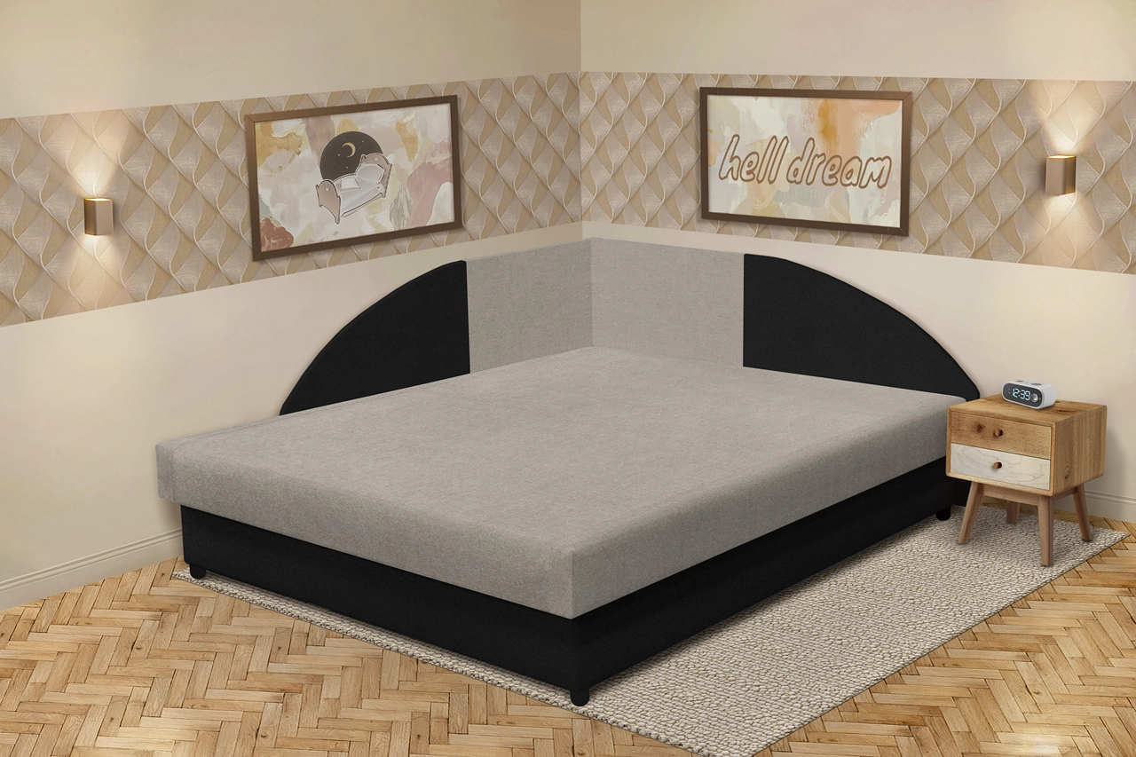 Szandra saroktámlás franciaágy fekete és ezüst serlegszürke szövet