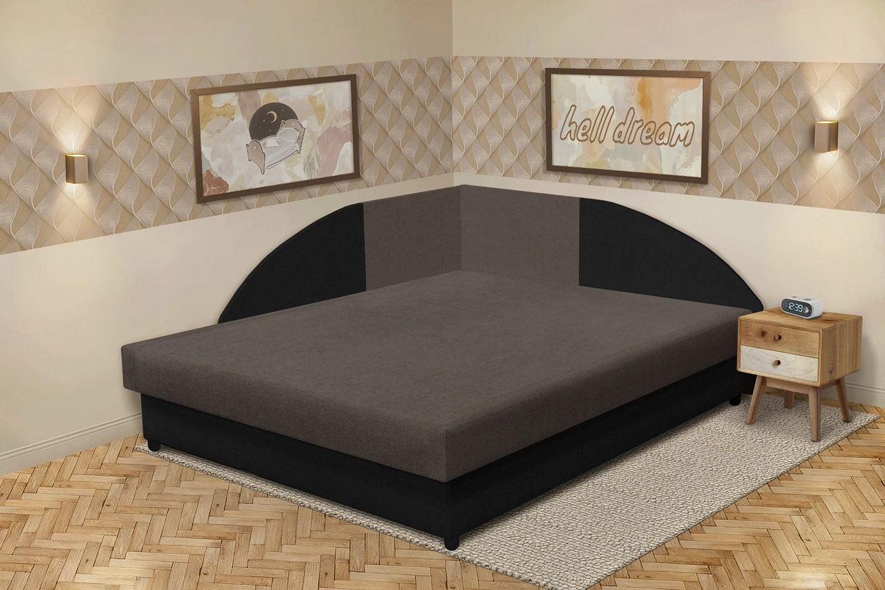 Szandra saroktámlás franciaágy fekete és mély földszürke szövet