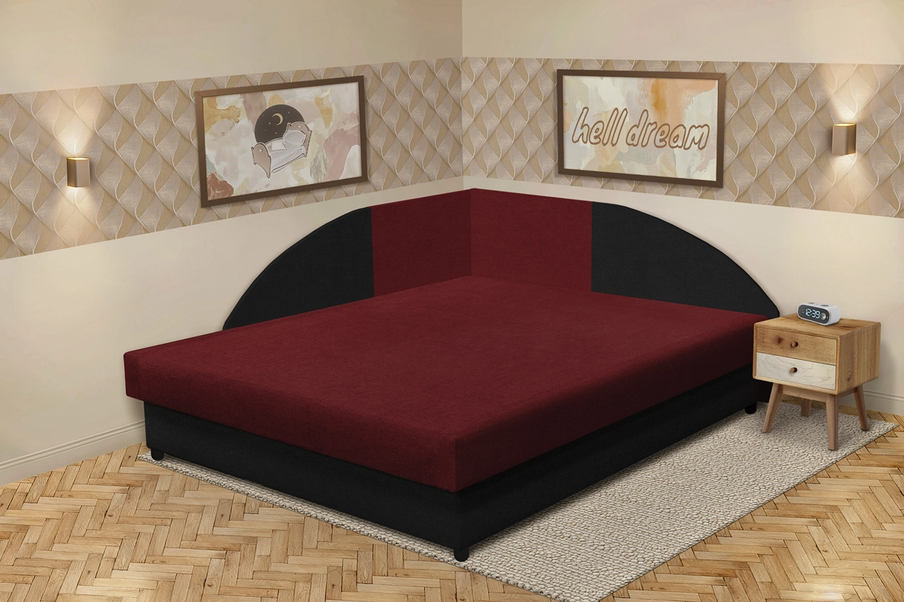 Szandra saroktámlás franciaágy fekete és ódon borvörös szövet