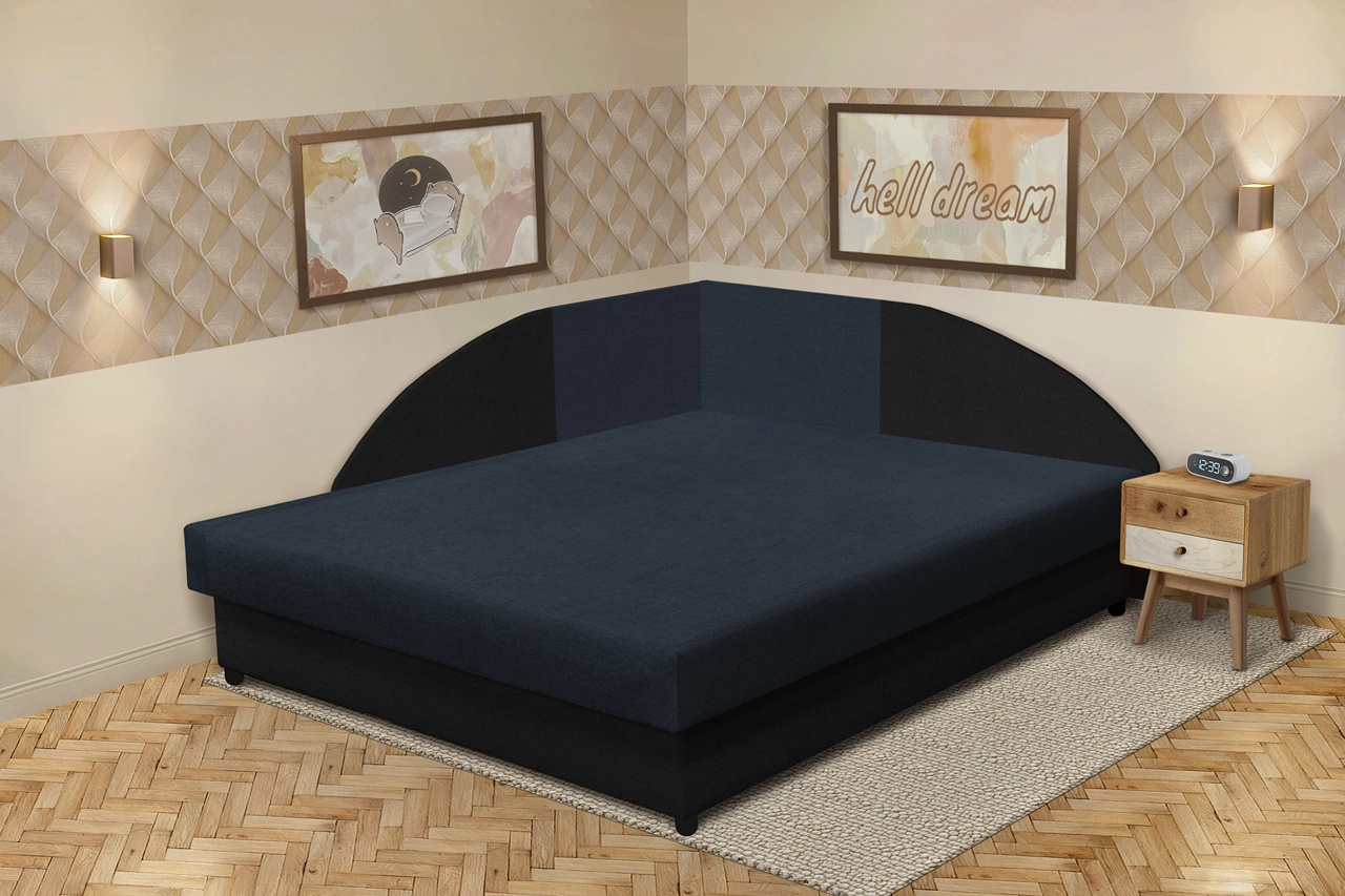 Szandra saroktámlás franciaágy fekete és ónix szövet