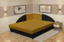 Szandra saroktámlás franciaágy fekete és őszarany szövet