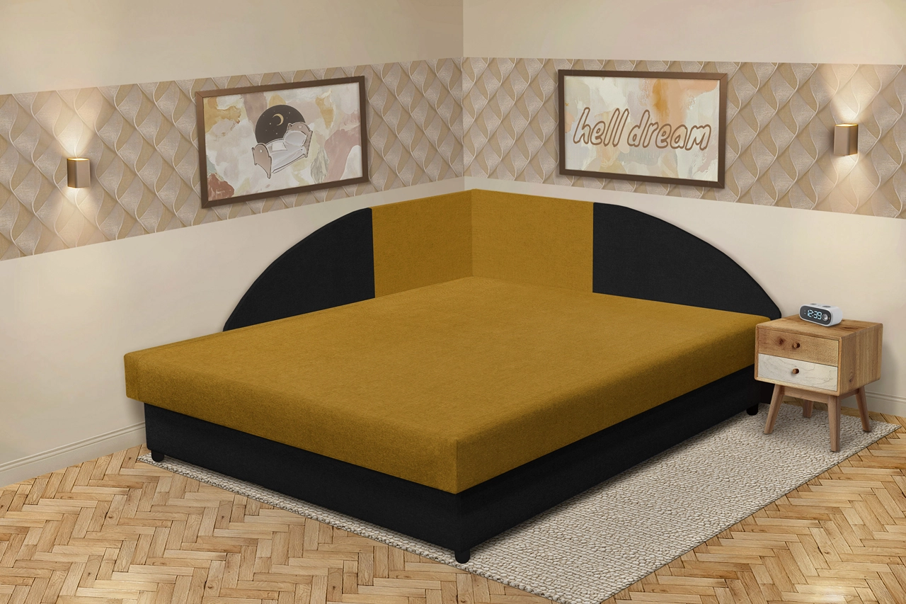 Szandra saroktámlás franciaágy fekete és őszarany szövet