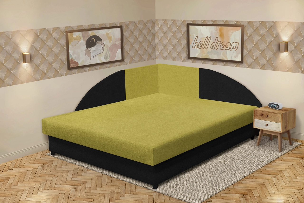 Szandra saroktámlás franciaágy fekete és őszi levélzöld szövet