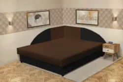 Szandra saroktámlás franciaágy fekete és sötét mahagóni szövet