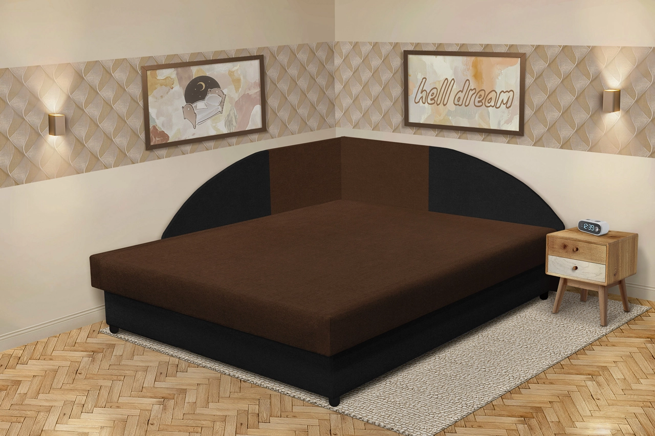 Szandra saroktámlás franciaágy fekete és sötét mahagóni szövet