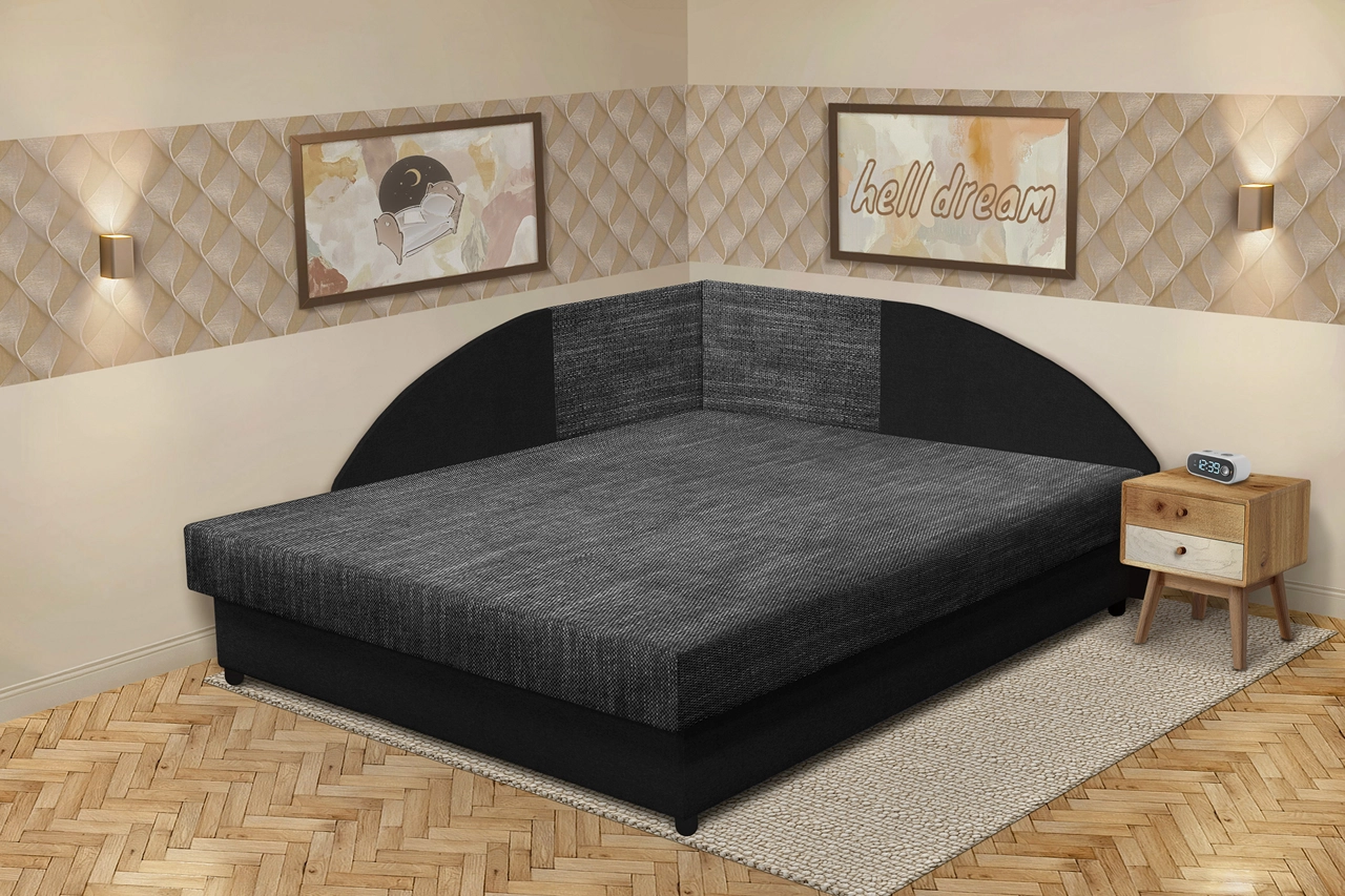 Szandra saroktámlás franciaágy fekete és sötét szürke zsákszövet