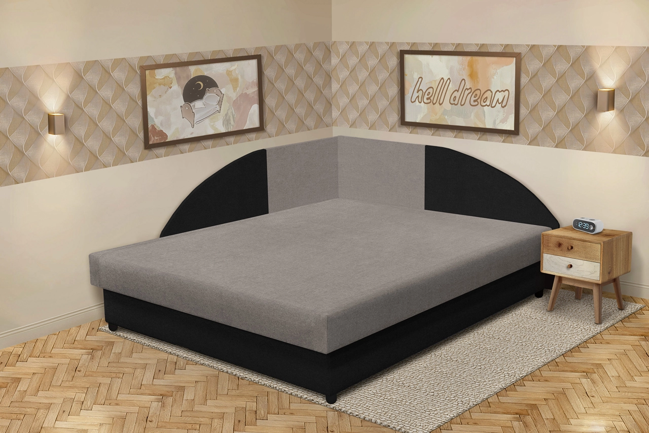 Szandra saroktámlás franciaágy fekete és szamárszürke szövet