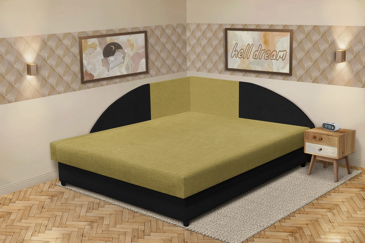 Szandra saroktámlás franciaágy fekete és száraz olíva szövet