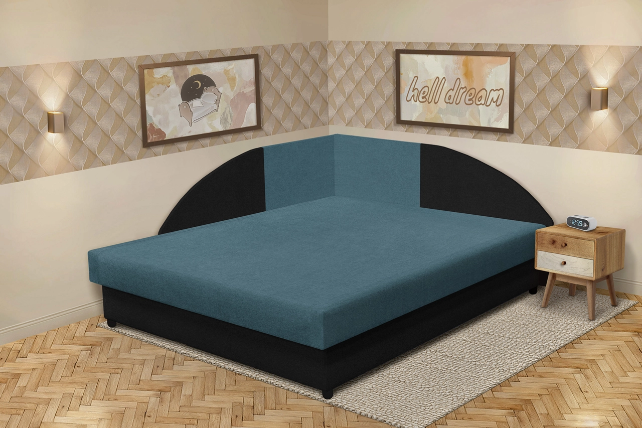 Szandra saroktámlás franciaágy fekete és szürkés kadét szövet