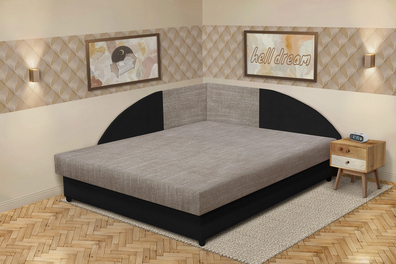 Szandra saroktámlás franciaágy fekete és világos barna zsákszövet