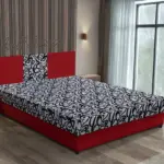 Tosca franciaágy japán karminvörös és tosca mintás szövet