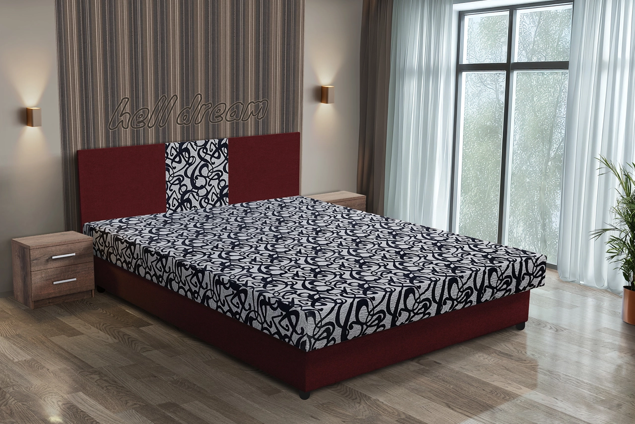 Tosca franciaágy ódon borvörös és tosca mintás szövet