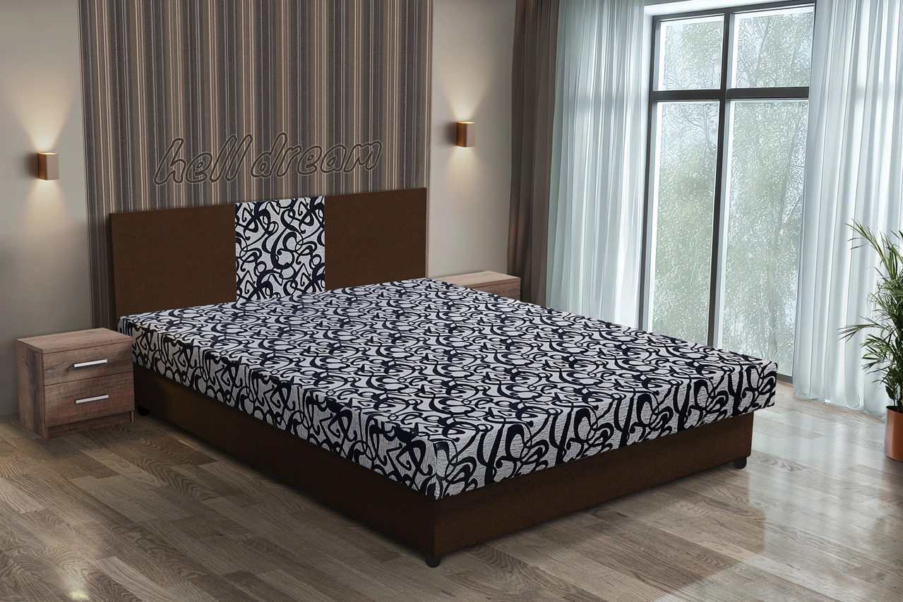 Tosca franciaágy sötét mahagóni és tosca mintás szövet