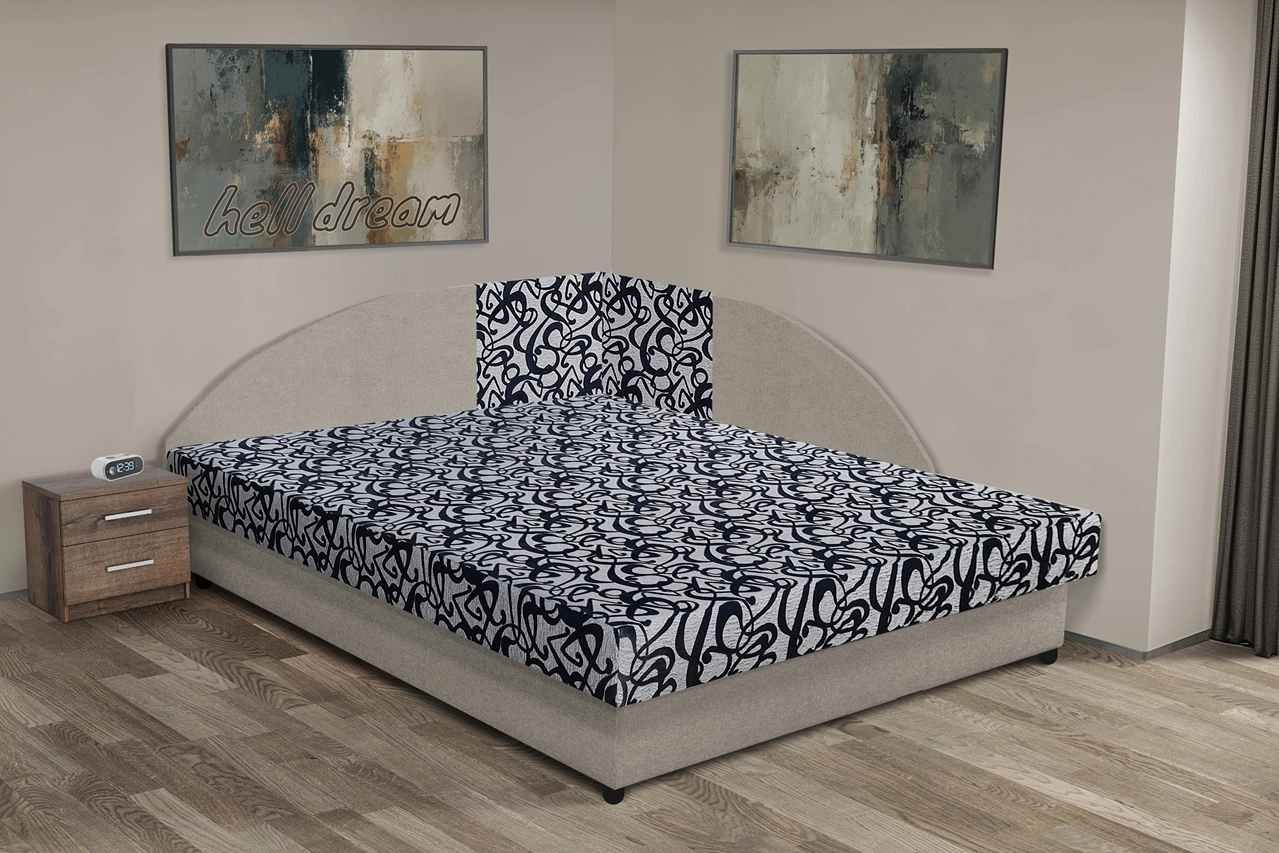 Tosca saroktámlás franciaágy ezüst serlegszürke és tosca mintás szövet