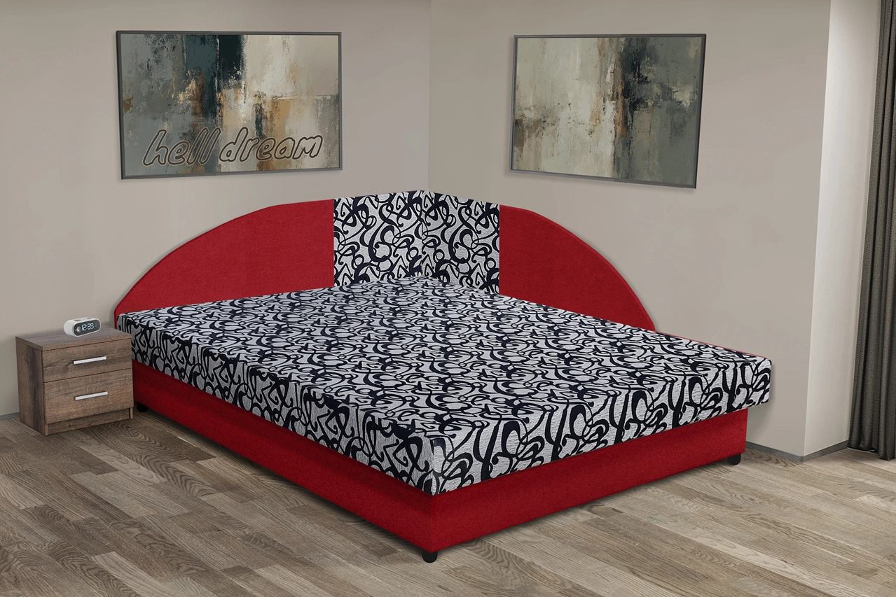 Tosca saroktámlás franciaágy japán karminvörös és tosca mintás szövet