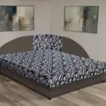 Tosca saroktámlás franciaágy mély földszürke és tosca mintás szövet