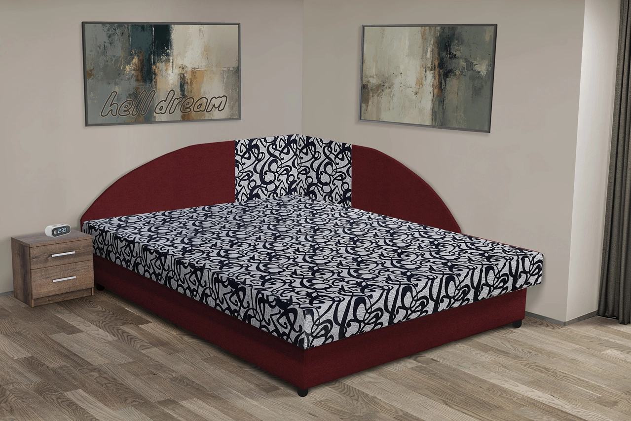 Tosca saroktámlás franciaágy ódon borvörös és tosca mintás szövet