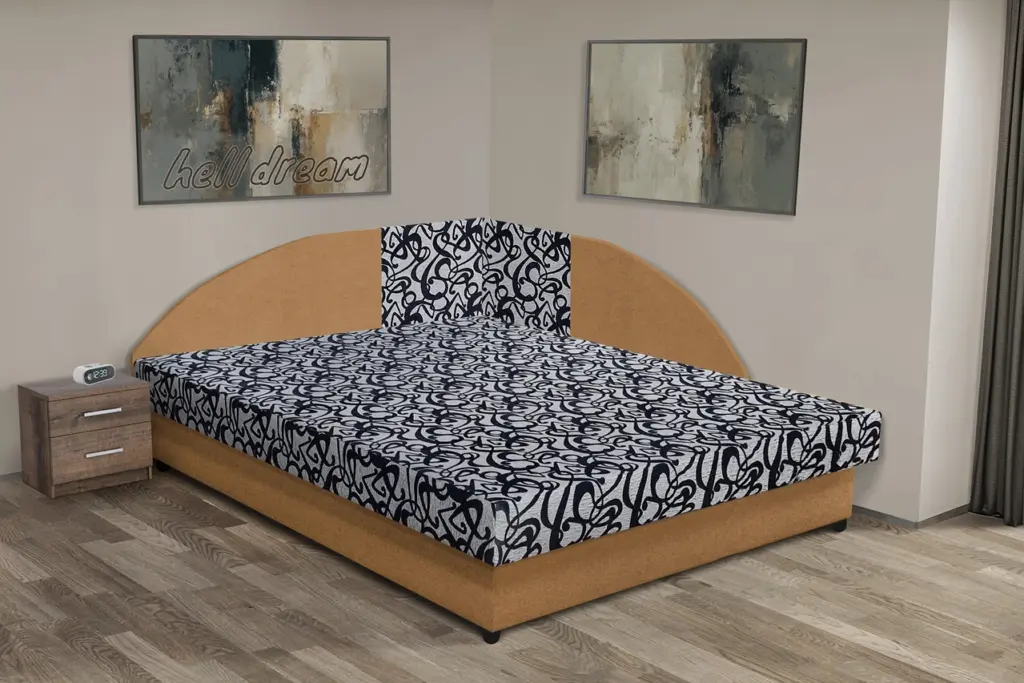 Tosca saroktámlás franciaágy okker és tosca mintás szövet