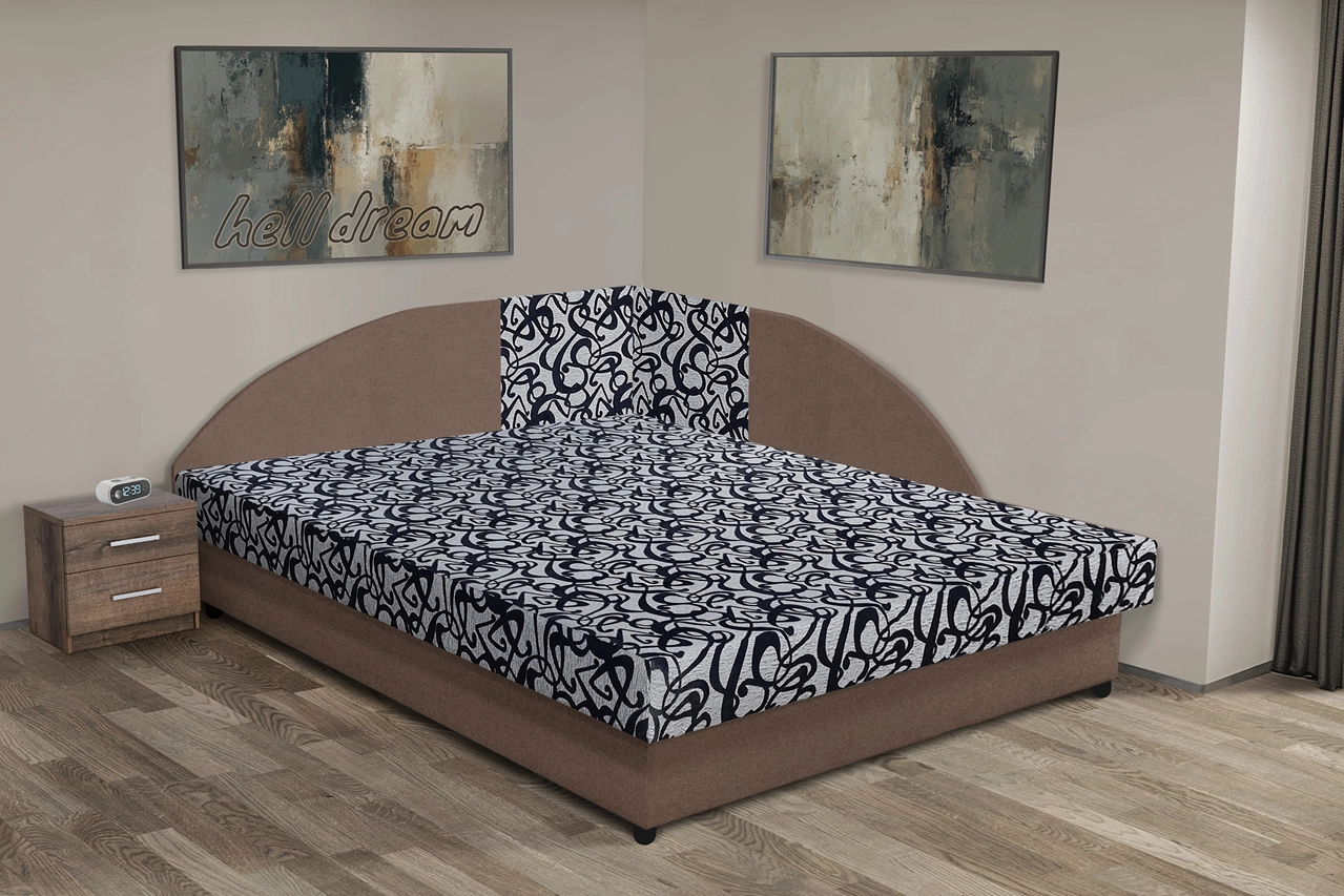 Tosca saroktámlás franciaágy pasztell taupe és tosca mintás szövet