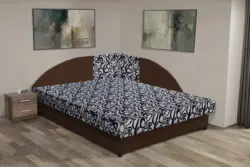 Tosca saroktámlás franciaágy sötét mahagóni és tosca mintás szövet