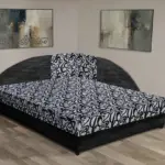 Tosca saroktámlás franciaágy sötétszürke zsákszövet és tosca mintás szövet