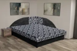 Tosca saroktámlás franciaágy sötétszürke zsákszövet és tosca mintás szövet