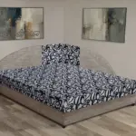 Tosca saroktámlás franciaágy világos barna zsákszövet és tosca mintás szövet