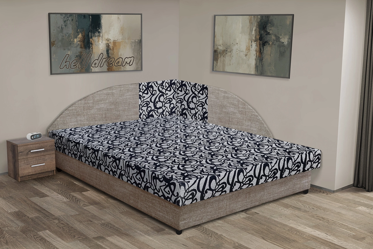 Tosca saroktámlás franciaágy világos barna zsákszövet és tosca mintás szövet