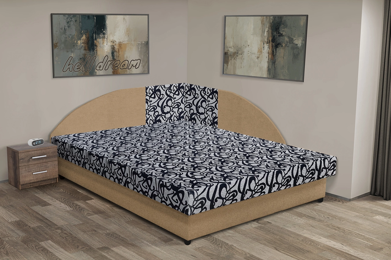 Tosca saroktámlás franciaágy világos fahéj és tosca mintás szövet