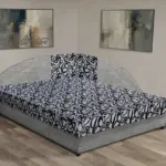 Tosca saroktámlás franciaágy világosszürke zsákszövet és tosca mintás szövet