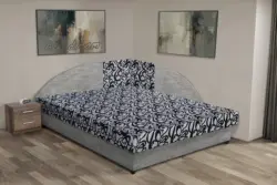 Tosca saroktámlás franciaágy világosszürke zsákszövet és tosca mintás szövet