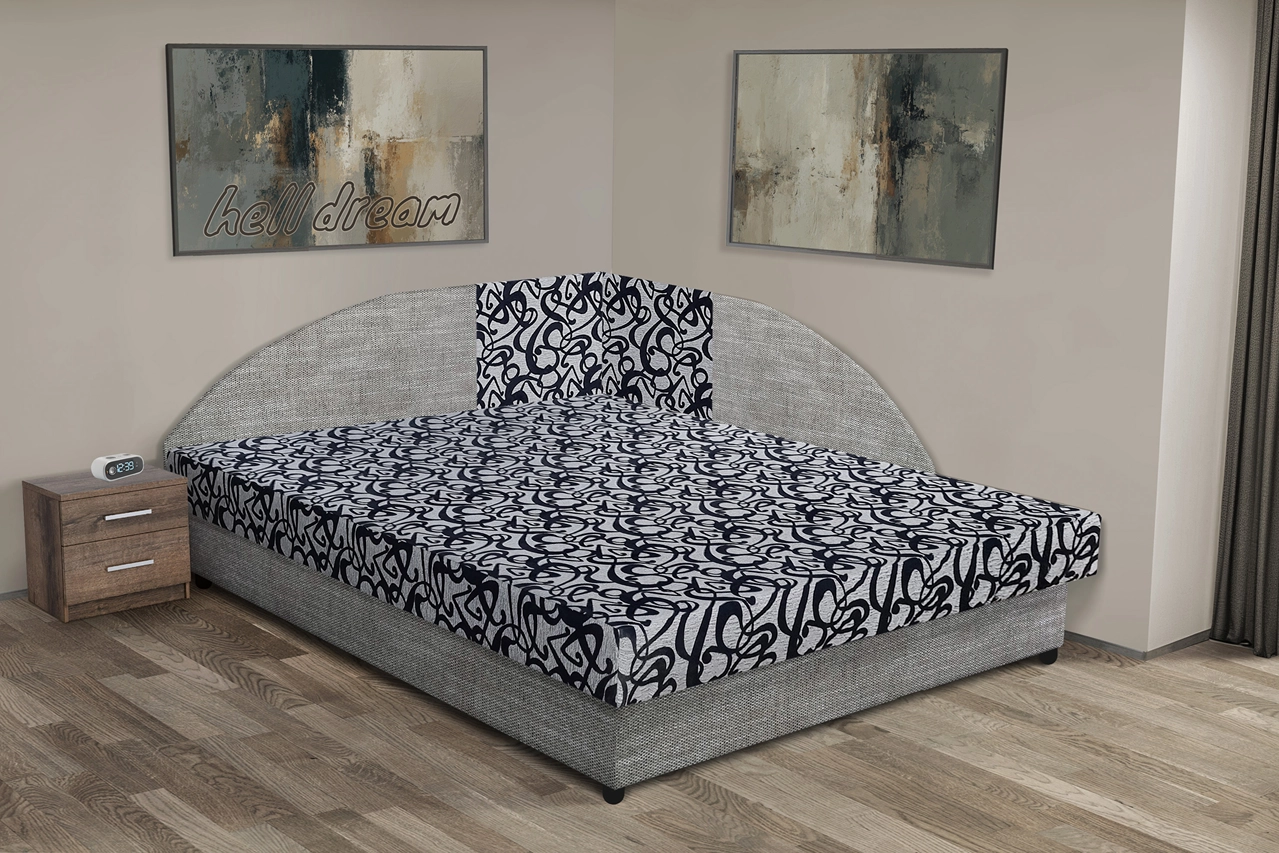 Tosca saroktámlás franciaágy világosszürke zsákszövet és tosca mintás szövet