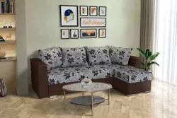 Virág ágyazható sarokülő barna bőr Aroba virágos szövet