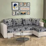 Virág ágyazható sarokülő bézs bőr Aroba virágos szövet